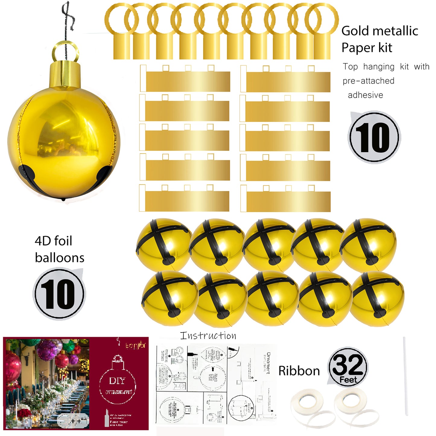 DIY Christmas Bell Ornament Balloon Kit 10count/Pack