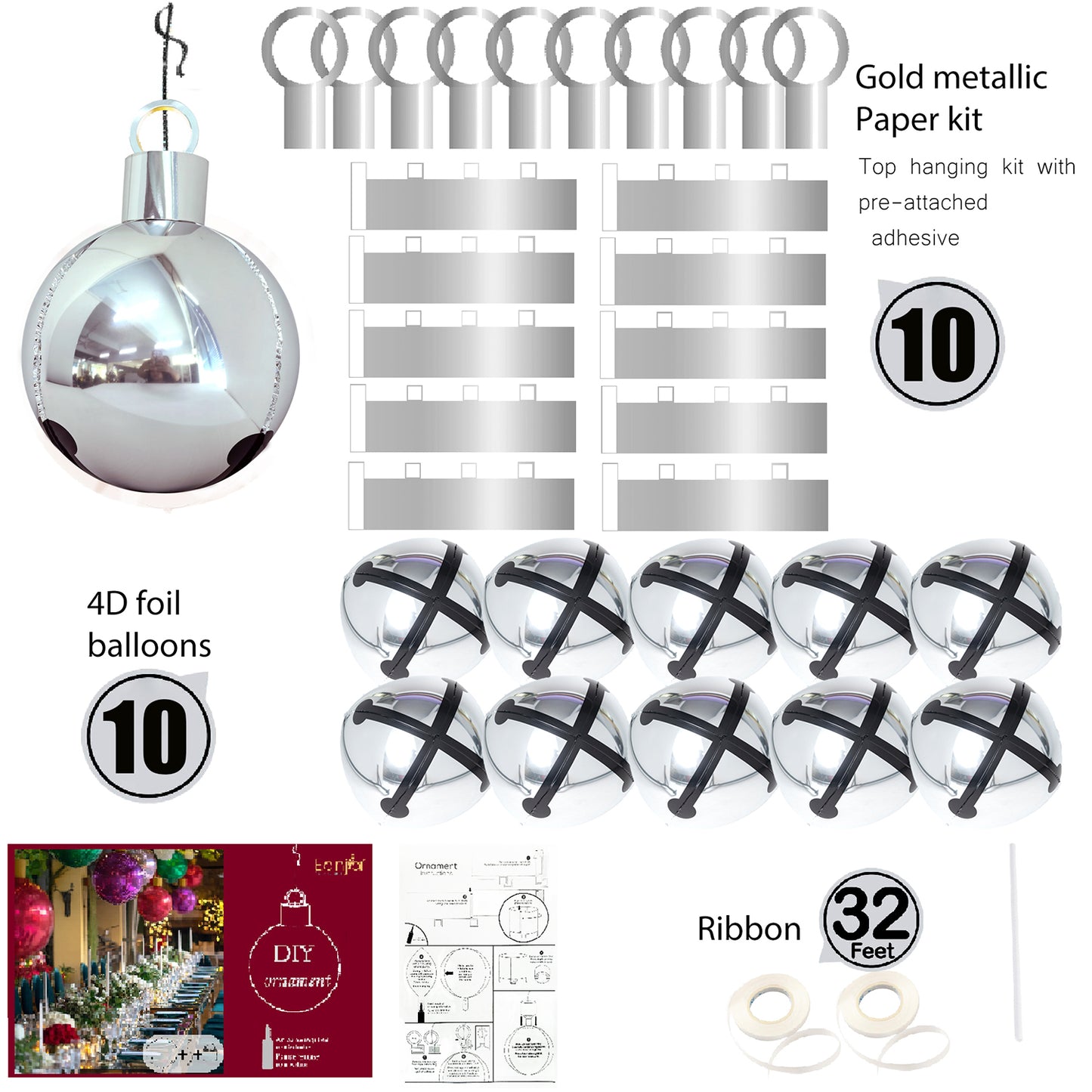 DIY Christmas Bell Ornament Balloon Kit 10count/Pack