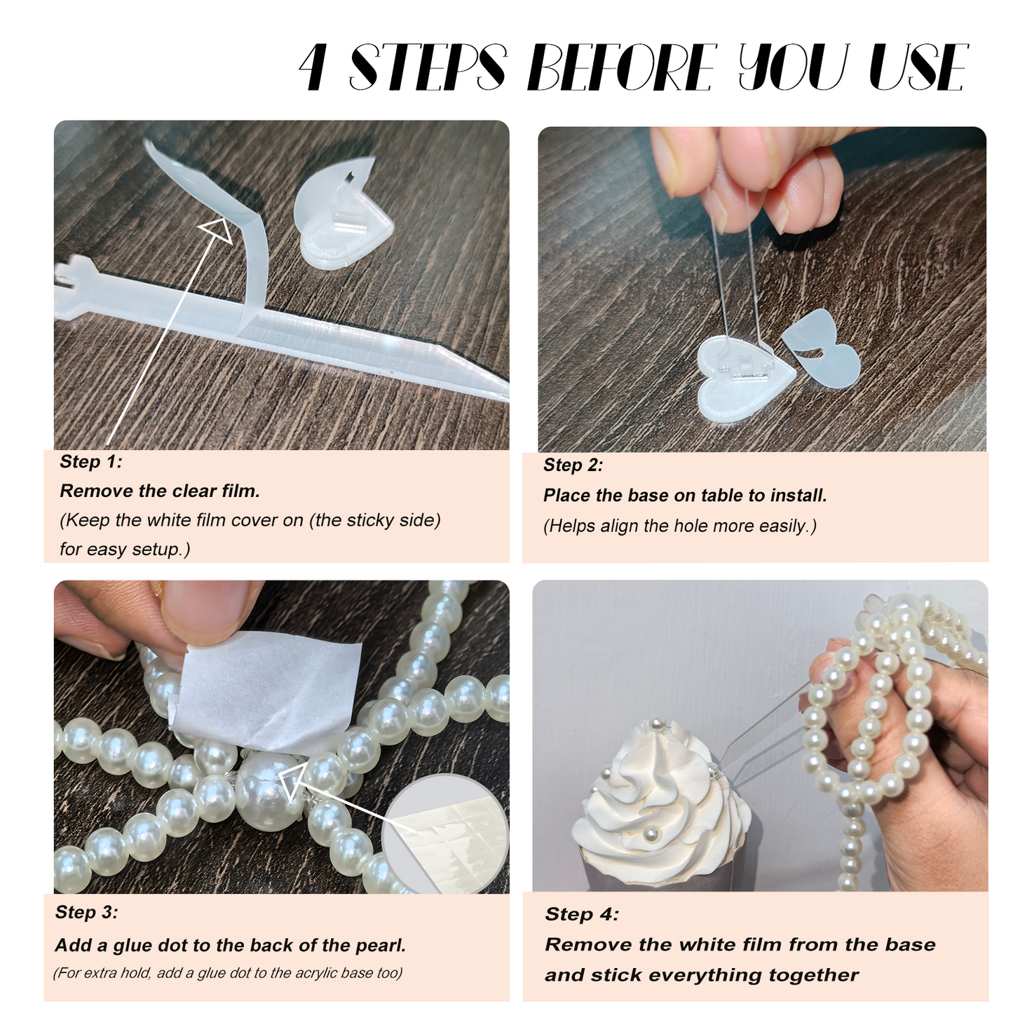 10Pcs Pearl Bow Cake Toppers 4” with 10 Acrylic Picks - Pearl Bows for Wedding, Birthday Cake Decorations,Flower Bouquets, Dessert Décor (S 3inch)