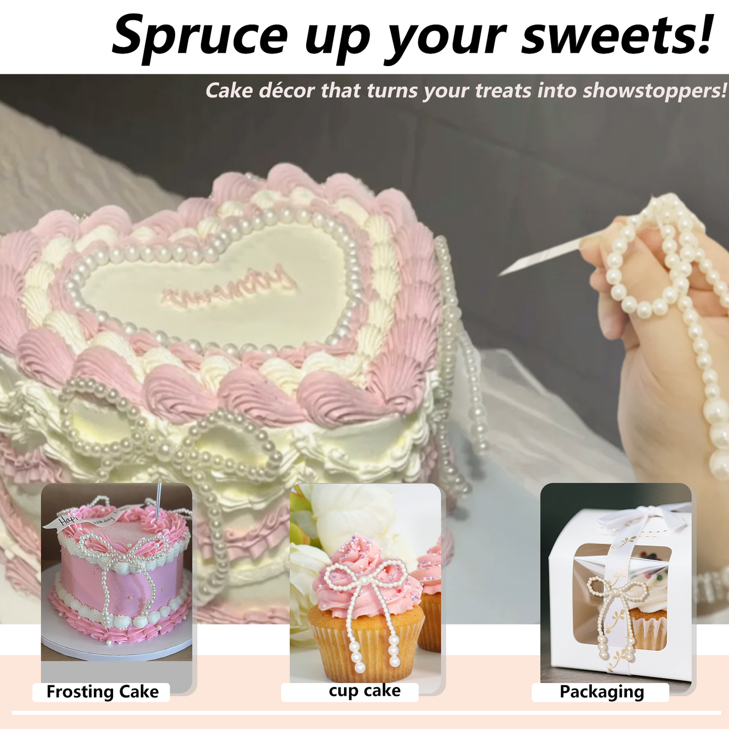 10Pcs Pearl Bow Cake Toppers 4” with 10 Acrylic Picks - Pearl Bows for Wedding, Birthday Cake Decorations,Flower Bouquets, Dessert Décor (S 3inch)