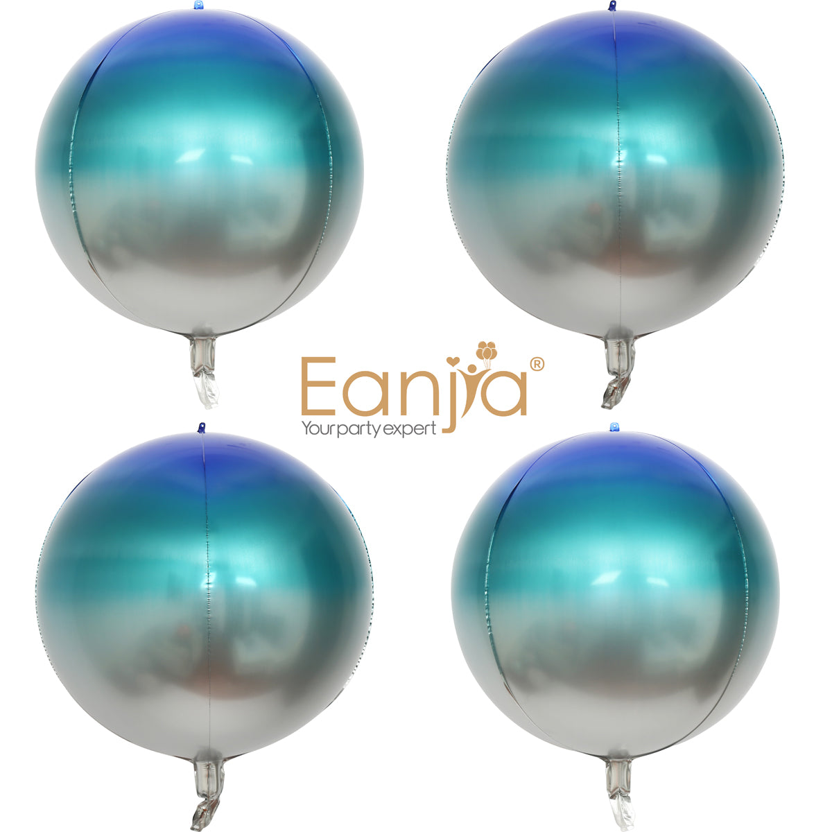 Eanjia 4D Ombre Foil Balloons Silver & Blue Gradient Frozen Theme