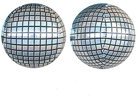 Holographic Silver Laser Disco Ball Balloon Hangable 4 Count 16"Large Sphere 4D Aluminum Foil Balloon Metallic Silver Balloon Disco Birthday Party Supplies 70s Disco Theme Party Decoration DJ Party Disco Balloon Arch