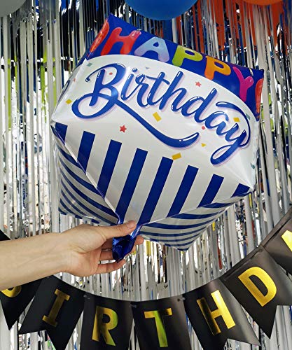 Eanjia Happy Birthday Cube Balloons Blue Candle Happy Birthday 4D Square Foil Balloons Hangable 15" Large Box Shape Aluminum Mylar Balloon for Birthday (Cube-Happy Birthday A)