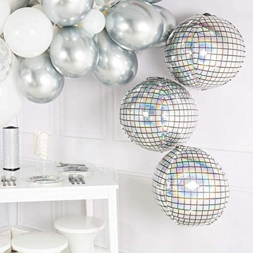 Holographic Silver Laser Disco Ball Balloon Hangable 4 Count 16