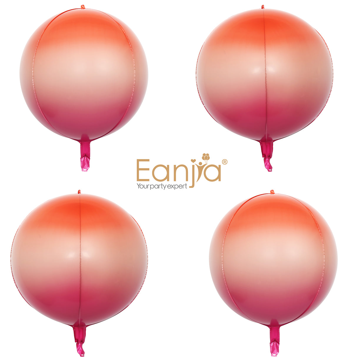 Eanjia 4D Ombre Foil Balloons Peach Orange Red Gradient