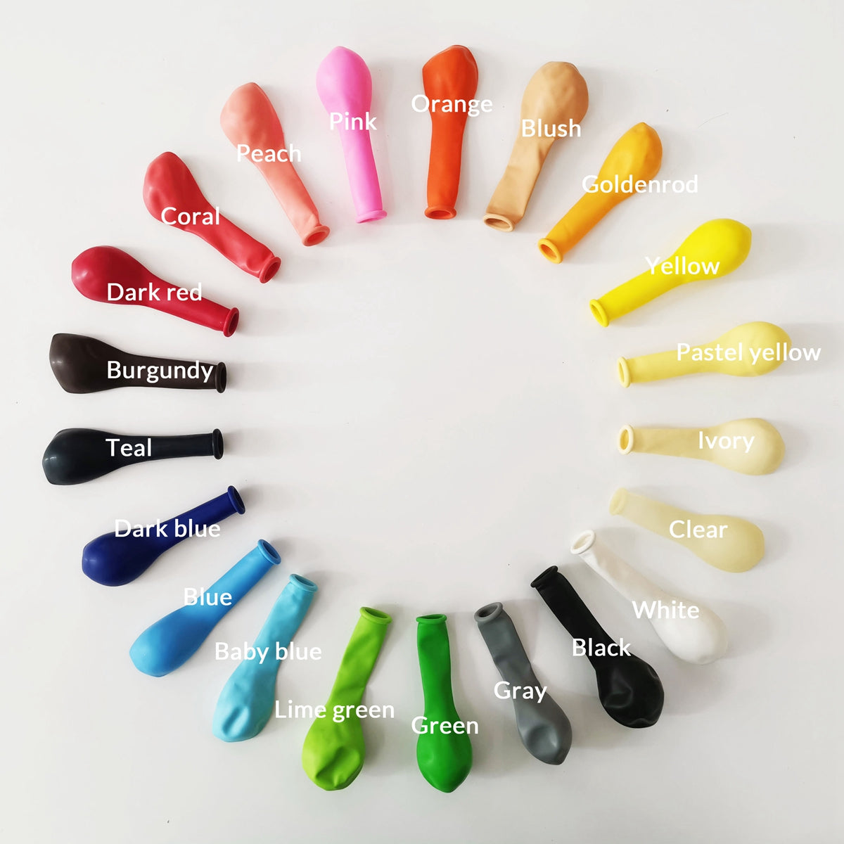 10" Natural Latex Balloons 100pcs /Pack 21colors 220g