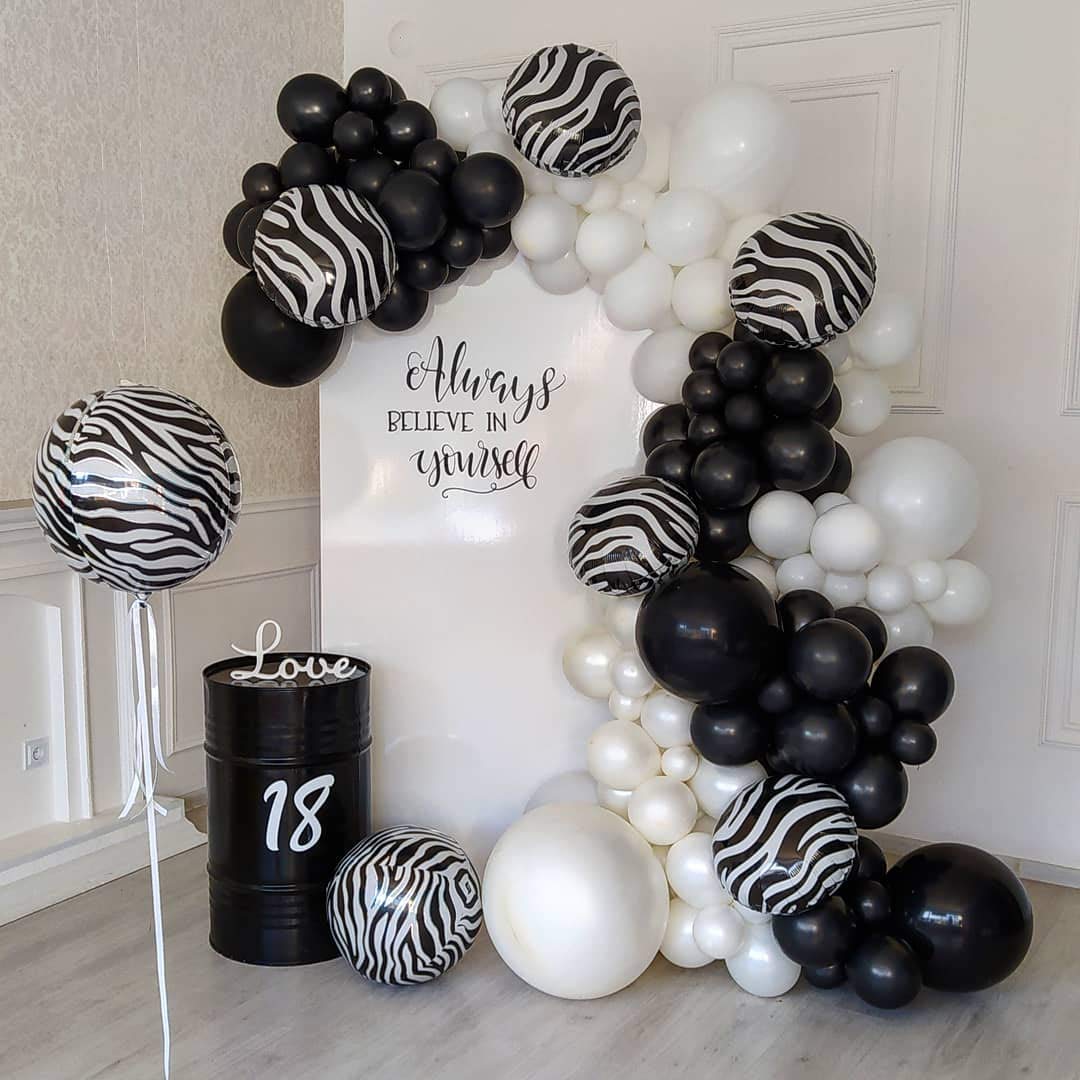 Eanjia Zebra Pattern 4D Balloons 4pcs Safari Print Balloons 4D Round Foil Balloons for Baby shower Photo Shower Birthday Party Supplies Wedding Balloon Arch Kit Zebra Balloon Garland Kit Zoo Decorations