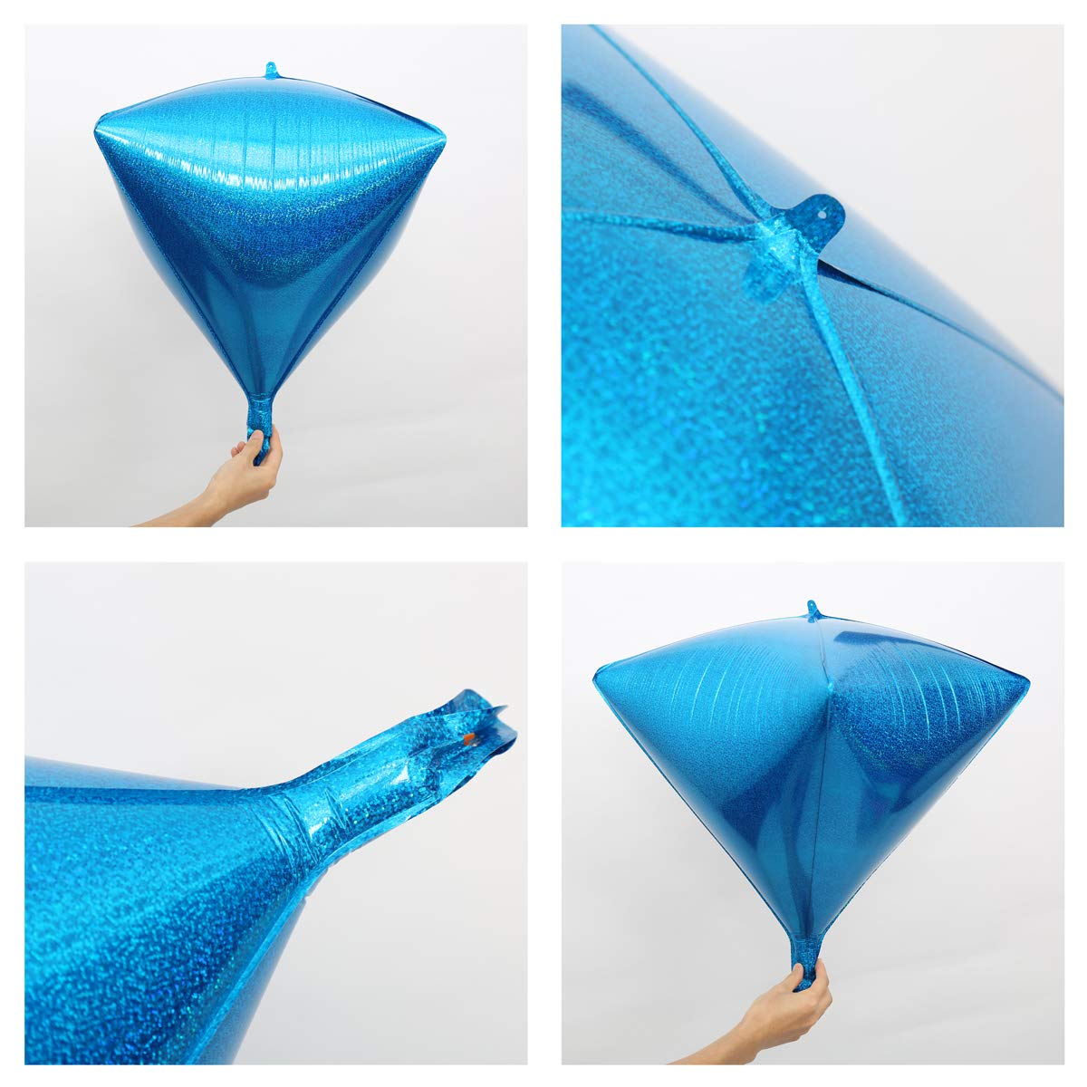 Eanjia Holographic Laser Blue Foil Diamond Balloons 4count 4D Foil Balloons 17"Hangable Triangle Cube-Shaped Aluminum Mylar Balloon for Baby Shower Birthday Wedding Family Party Decoration (blue)