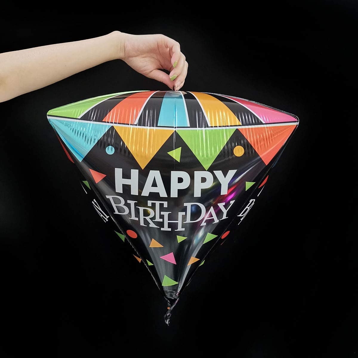 Eanjia Happy Birthday 4D Diamond Foil Balloons Large Triangle Mylar Balloons Color Printed for Birthday Party Use (Diamond-Happy Birthday A)