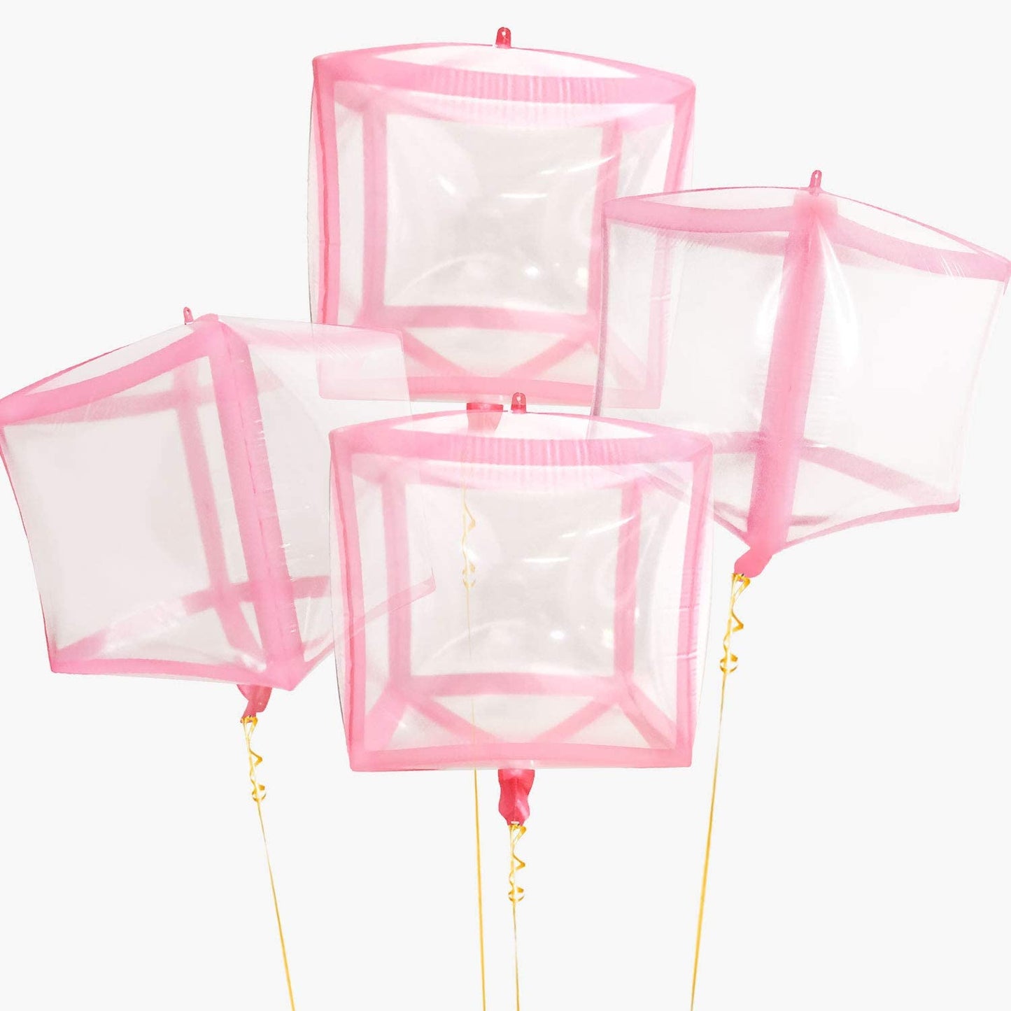 Eanjia Transparent Gold Rose Gold Silver Pink Line 4D Cube-Shaped Foil Balloons Graduation Balloons,Cube Helium Foil Balloons for Party Deco