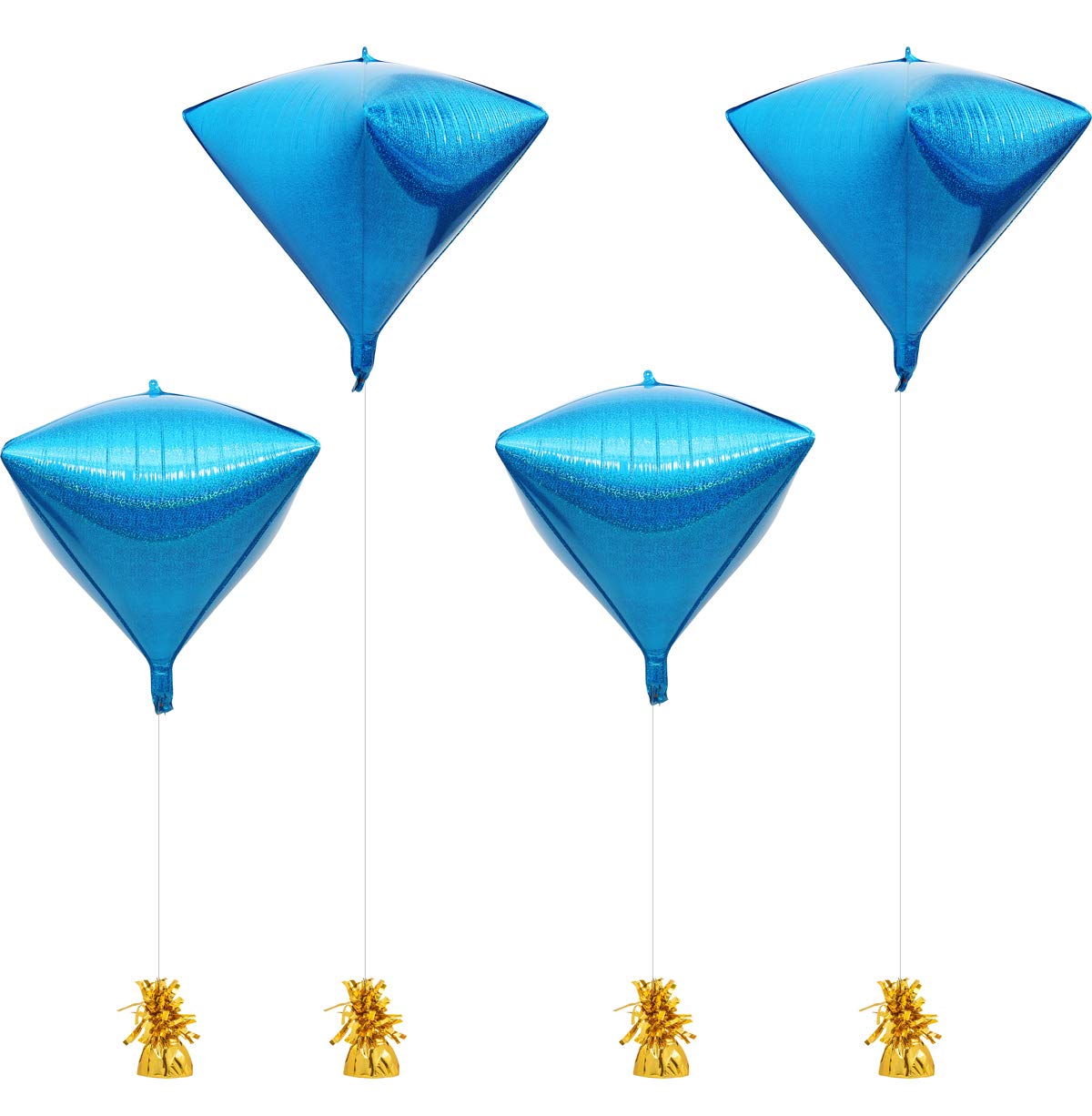Eanjia Holographic Laser Blue Foil Diamond Balloons 4count 4D Foil Balloons 17"Hangable Triangle Cube-Shaped Aluminum Mylar Balloon for Baby Shower Birthday Wedding Family Party Decoration (blue)