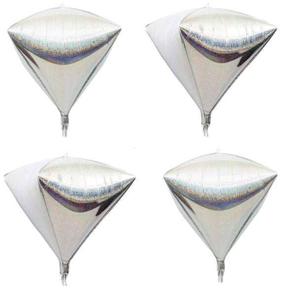 Eanjia Holographic Laser Silver Foil Diamond Balloons 4count 4D Foil Balloons 17