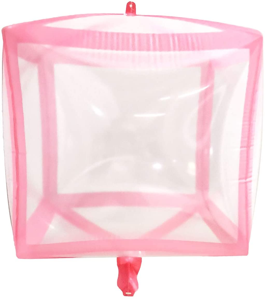 Eanjia Transparent Gold Rose Gold Silver Pink Line 4D Cube-Shaped Foil Balloons Graduation Balloons,Cube Helium Foil Balloons for Party Deco