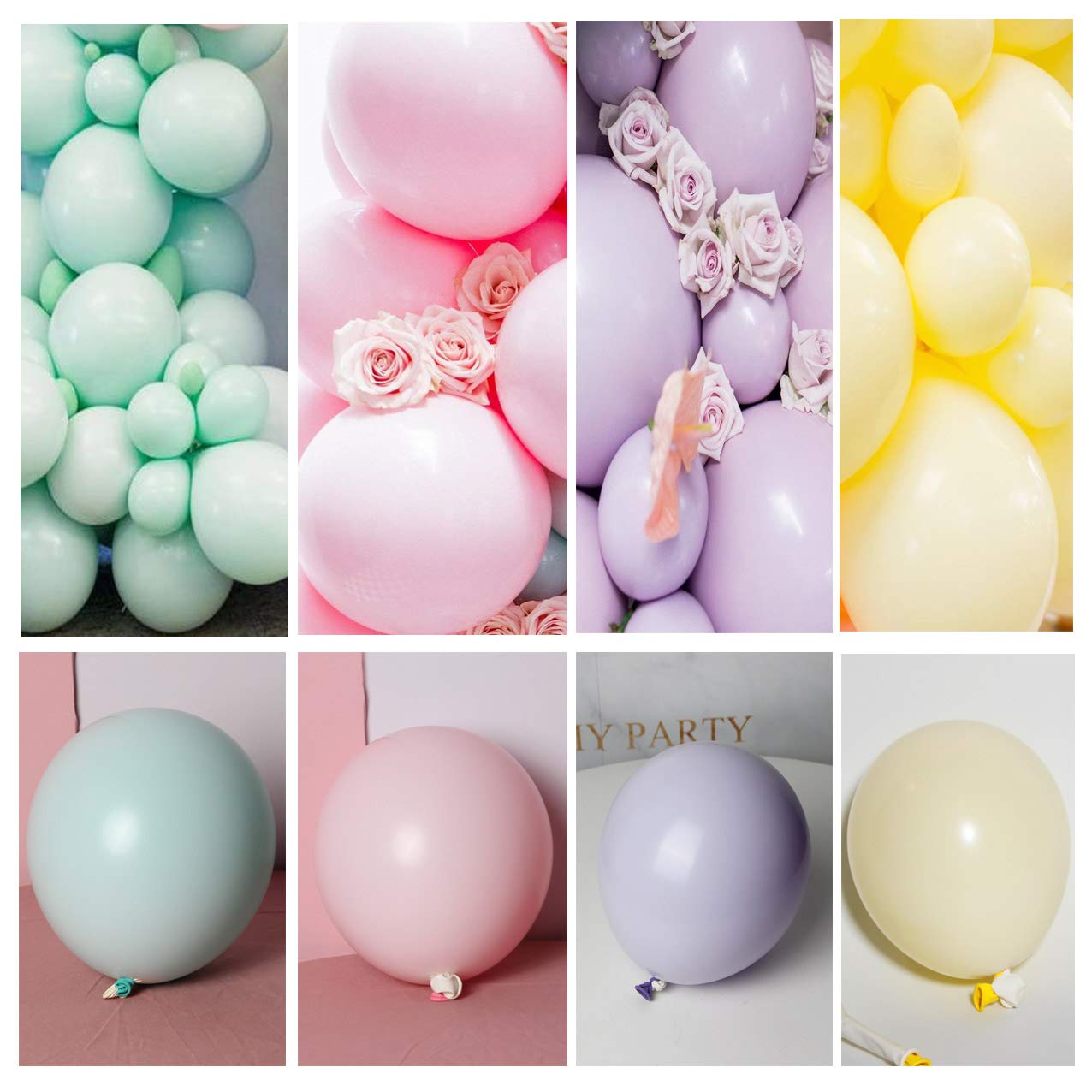 Eanjia Luxury Macaron Balloon Garland Kit Double-Stuffed 5" 10" 24" Pastel Pink,Green,Yellow,Purple Latex balloons 4D Gold foil Balloons for Wedding Baby Shower Birthday Party Backdrop Venue (Macaron)