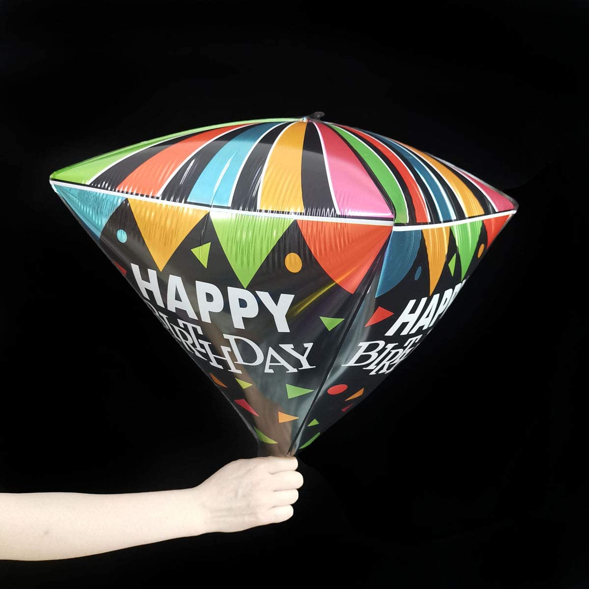 Eanjia Happy Birthday 4D Diamond Foil Balloons Large Triangle Mylar Balloons Color Printed for Birthday Party Use (Diamond-Happy Birthday A)