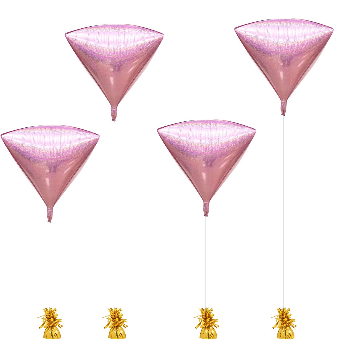 Eanjia Holographic Laser Pink Foil Diamond Balloons 4count 4D Foil Balloons 17"Hangable Triangle Cube-Shaped Aluminum Mylar Balloon for Baby Shower Girl Birthday Wedding Family Party Decoration (pink)
