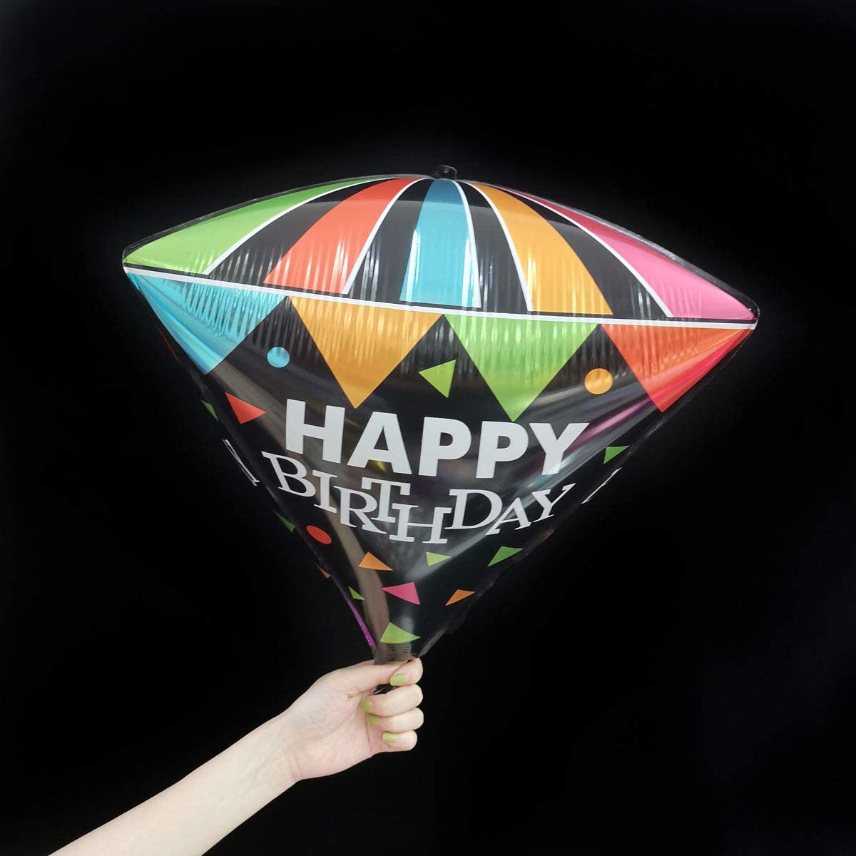 Eanjia Happy Birthday 4D Diamond Foil Balloons Large Triangle Mylar Balloons Color Printed for Birthday Party Use (Diamond-Happy Birthday A)