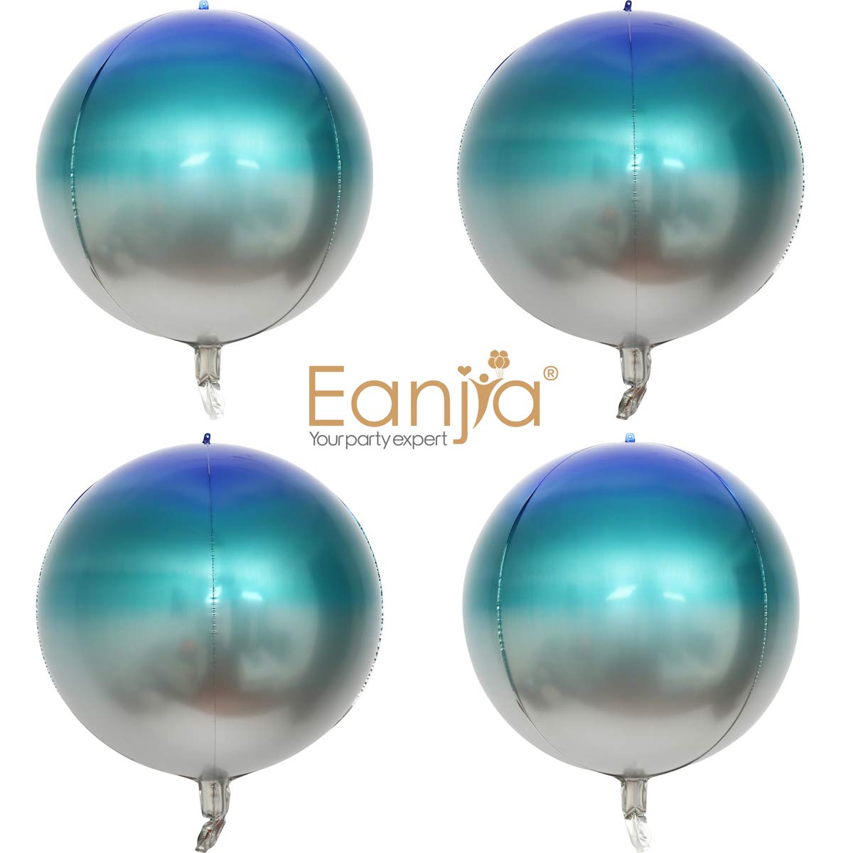 Eanjia 4D Ombre Foil Balloons Silver & Blue Gradient Frozen Theme