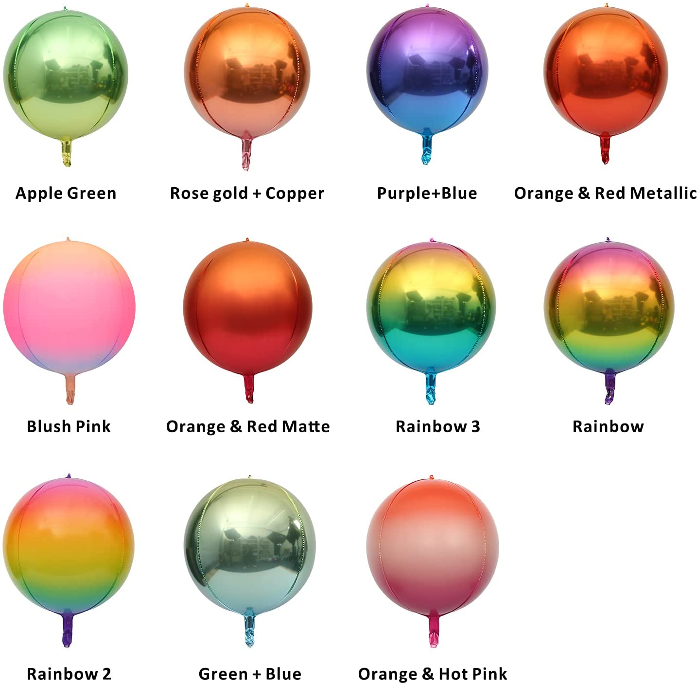 Eanjia Pastel Rainbow 4D Foil Balloons Hangable 4 Count 16" Large Round Helium Aluminum Ombre Balloon Mylar Balloon for Birthday Party Decoration Wedding Babyshower Marriage Decor Supplies