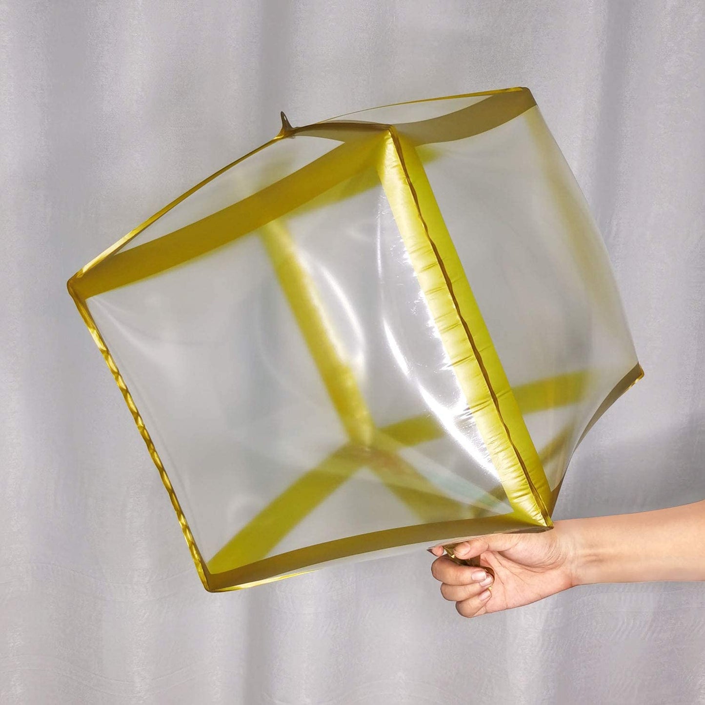 Eanjia Transparent Gold Rose Gold Silver Pink Line 4D Cube-Shaped Foil Balloons Graduation Balloons,Cube Helium Foil Balloons for Party Deco