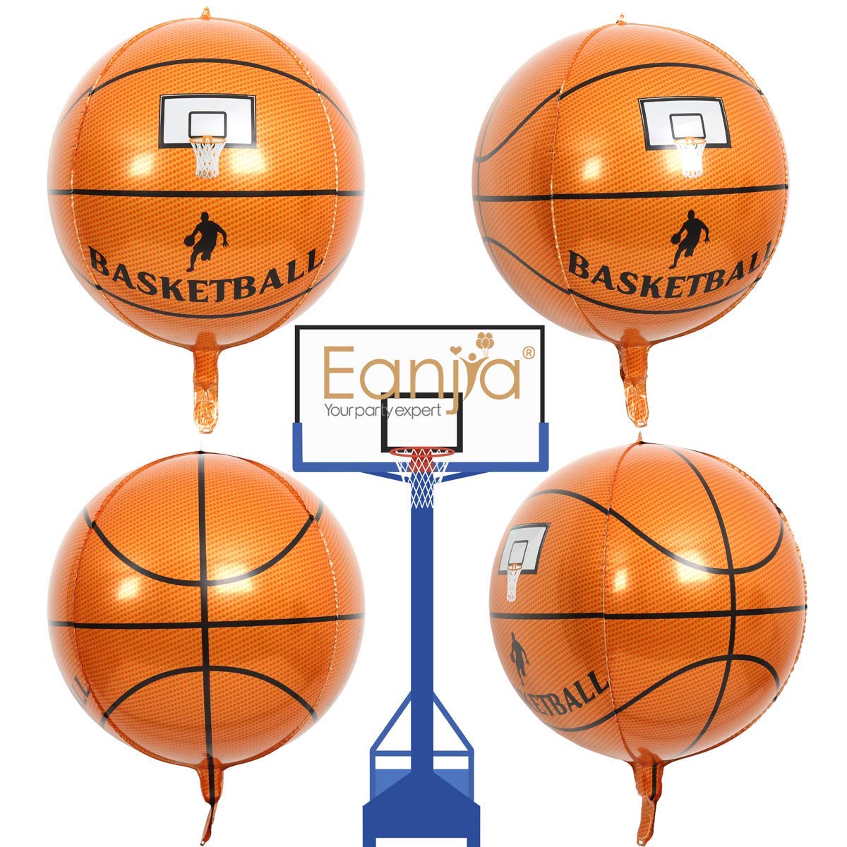 22" 4D Bastketball Foil Balloons 4 Count