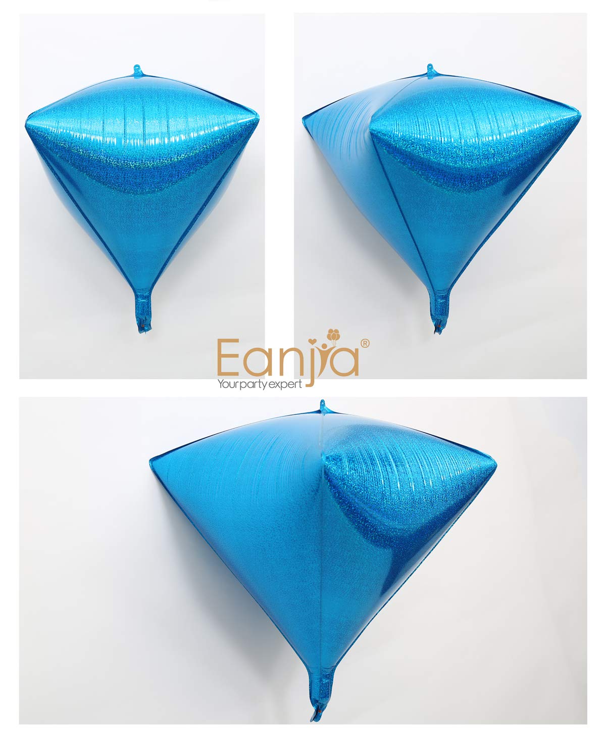 Eanjia Holographic Laser Blue Foil Diamond Balloons 4count 4D Foil Balloons 17"Hangable Triangle Cube-Shaped Aluminum Mylar Balloon for Baby Shower Birthday Wedding Family Party Decoration (blue)