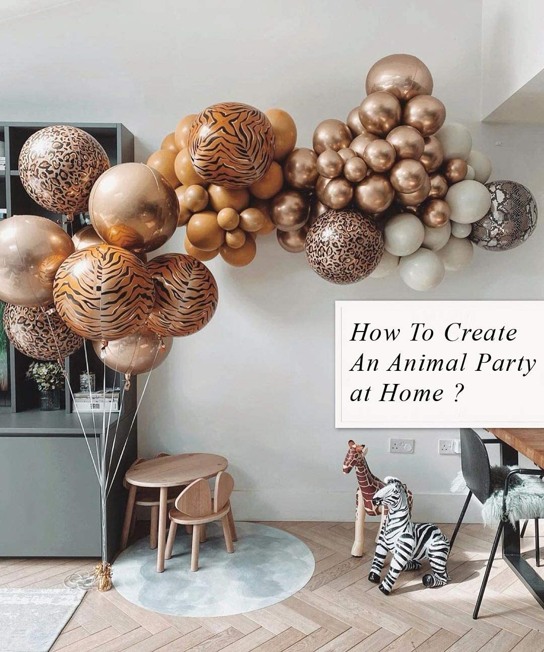 Eanjia Tiger Balloon Hangable 4 Count 16" Safari Print Balloons 4D Round Foil Balloons for Baby shower Photo Shower Birthday Party Supplies Wedding Balloon Arch Kit Tiger Balloon Garland Kit Zoo Decorations