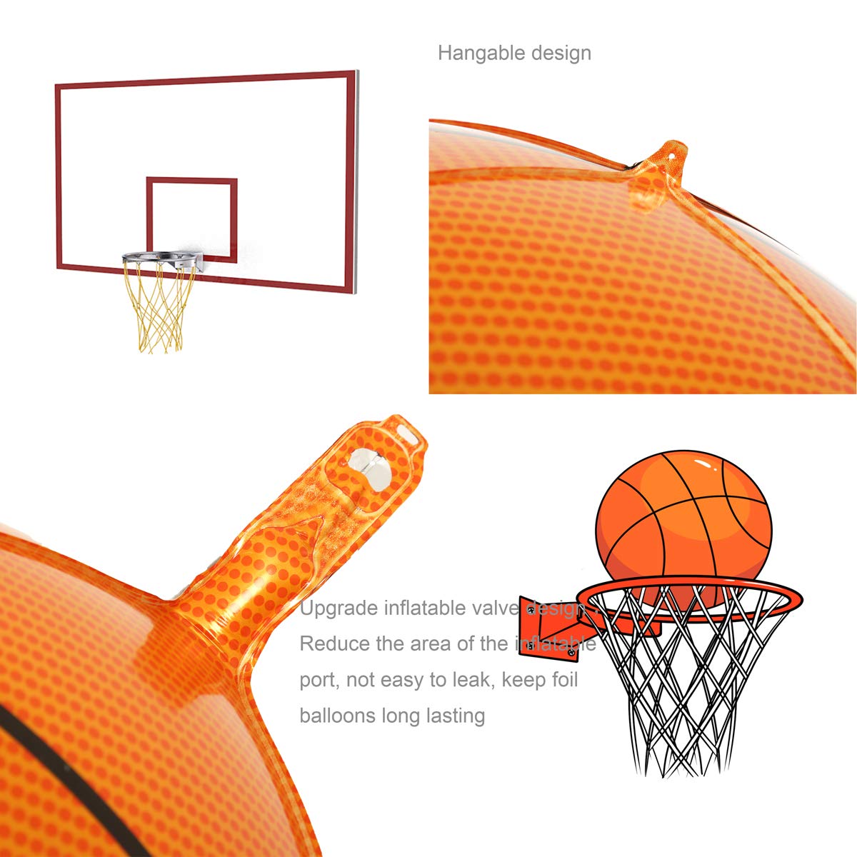 22" 4D Bastketball Foil Balloons 4 Count