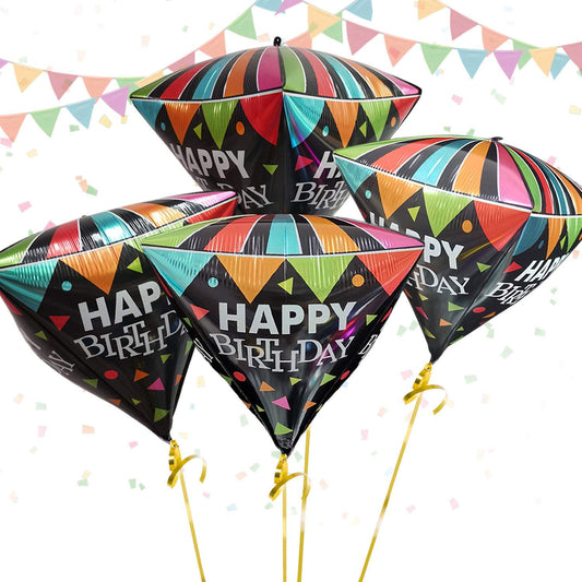 Eanjia Happy Birthday 4D Diamond Foil Balloons Large Triangle Mylar Balloons Color Printed for Birthday Party Use (Diamond-Happy Birthday A)