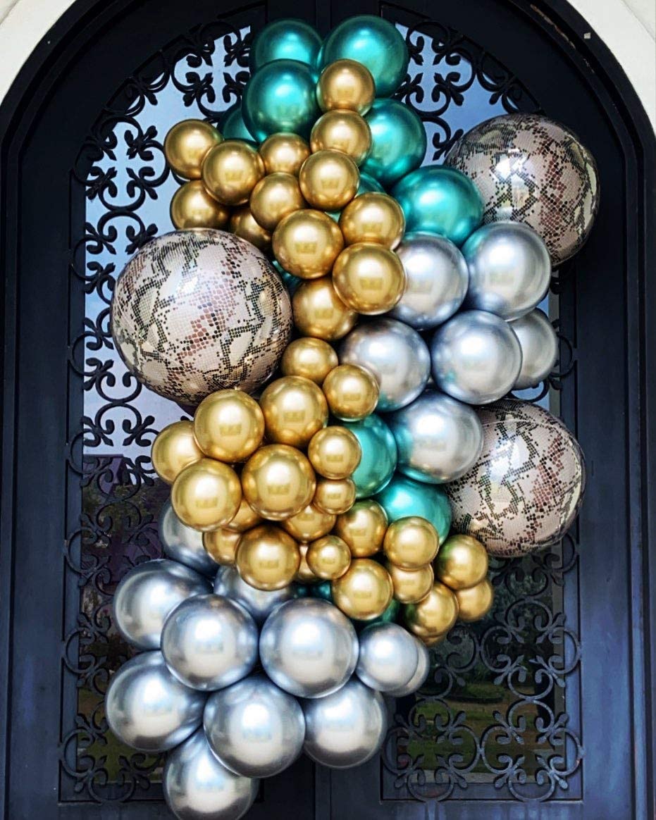 Eanjia Snake Balloon Hangable 4 Count 16" Safari Print Balloons 4D Round Foil Balloons for Baby shower Photo Shower Birthday Party Supplies Wedding Balloon Arch Kit Snake Balloon Garland Kit Zoo Decorations