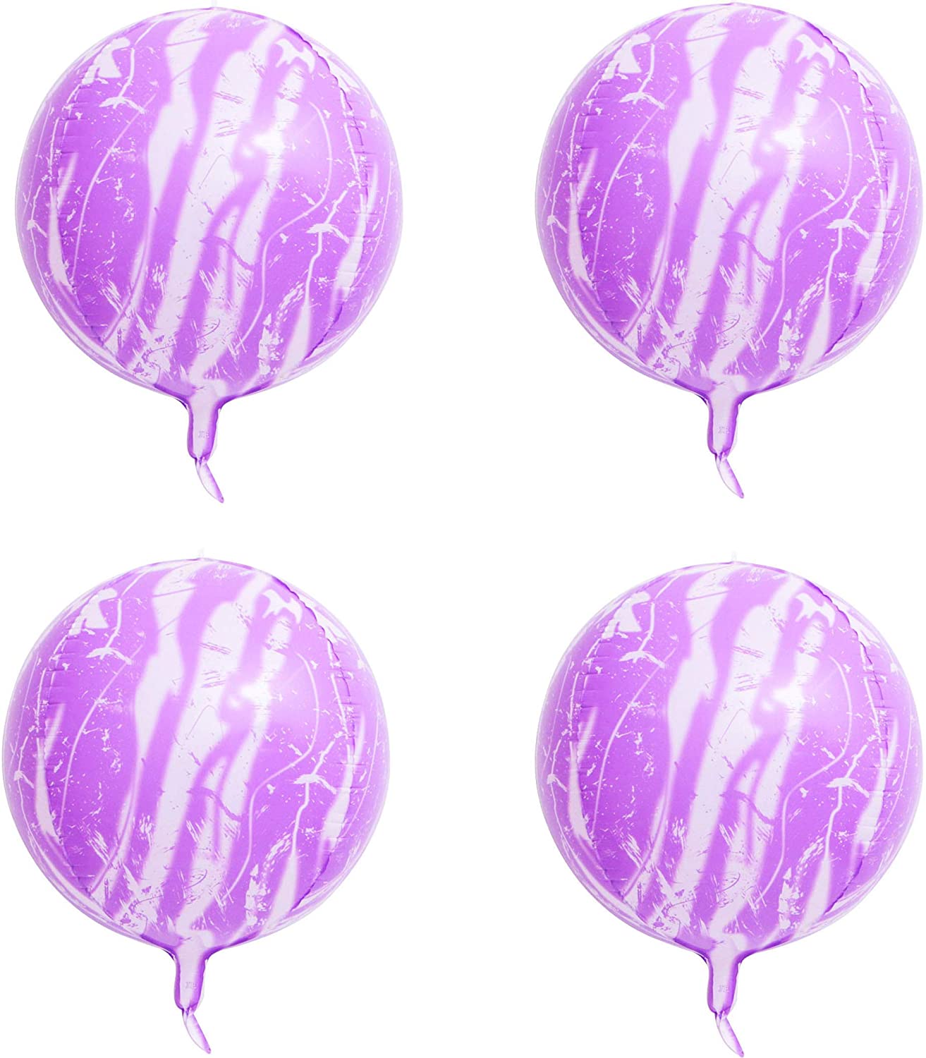 Hangable 16" Violet Marble Foil Balloons Agate Pattern Mylar Balloon 4 Count 4D Large Round Sphere Aluminum Foil Balloons for Baby Shower Birthday Wedding Celebration Party Supplies Garland Decor