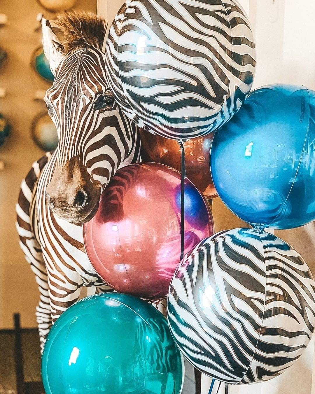 Eanjia Zebra Pattern 4D Balloons 4pcs Safari Print Balloons 4D Round Foil Balloons for Baby shower Photo Shower Birthday Party Supplies Wedding Balloon Arch Kit Zebra Balloon Garland Kit Zoo Decorations