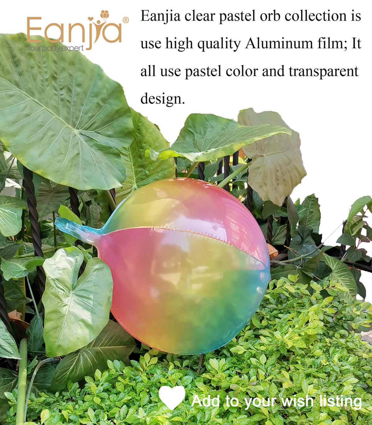 Eanjia 16 inch Rainbow Clear Transparent Bubble Balloons