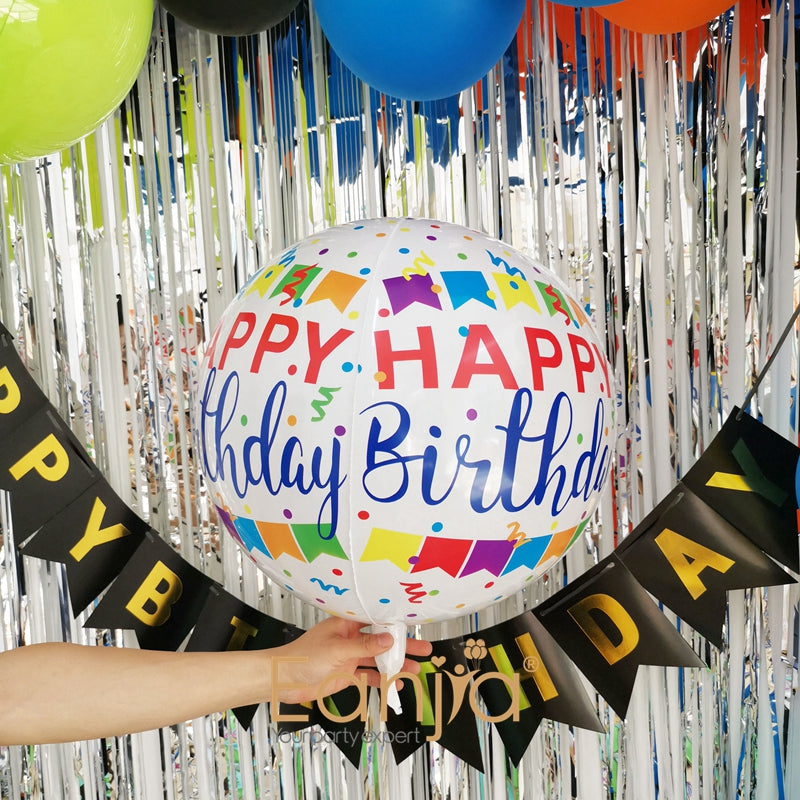 Eanjia White Happy Birthday Orbz Balloons 16inch Hangable 4D foil Balloons Plane szie 22inch