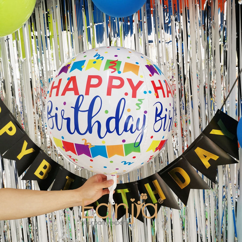 Eanjia White Happy Birthday Orbz Balloons 16inch Hangable 4D foil Balloons Plane szie 22inch