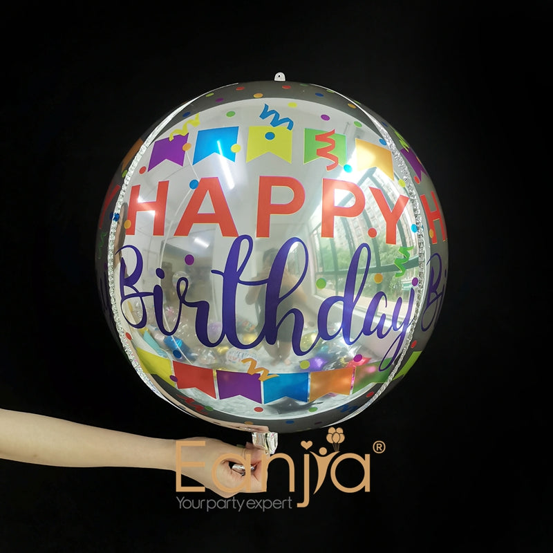Eanjia White Happy Birthday Orbz Balloons 16inch Hangable 4D foil Balloons Plane szie 22inch