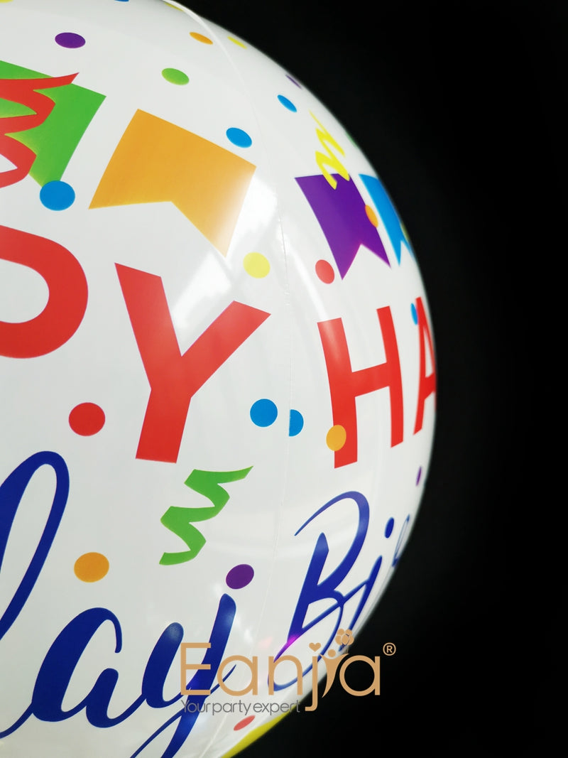 Eanjia White Happy Birthday Orbz Balloons 16inch Hangable 4D foil Balloons Plane szie 22inch