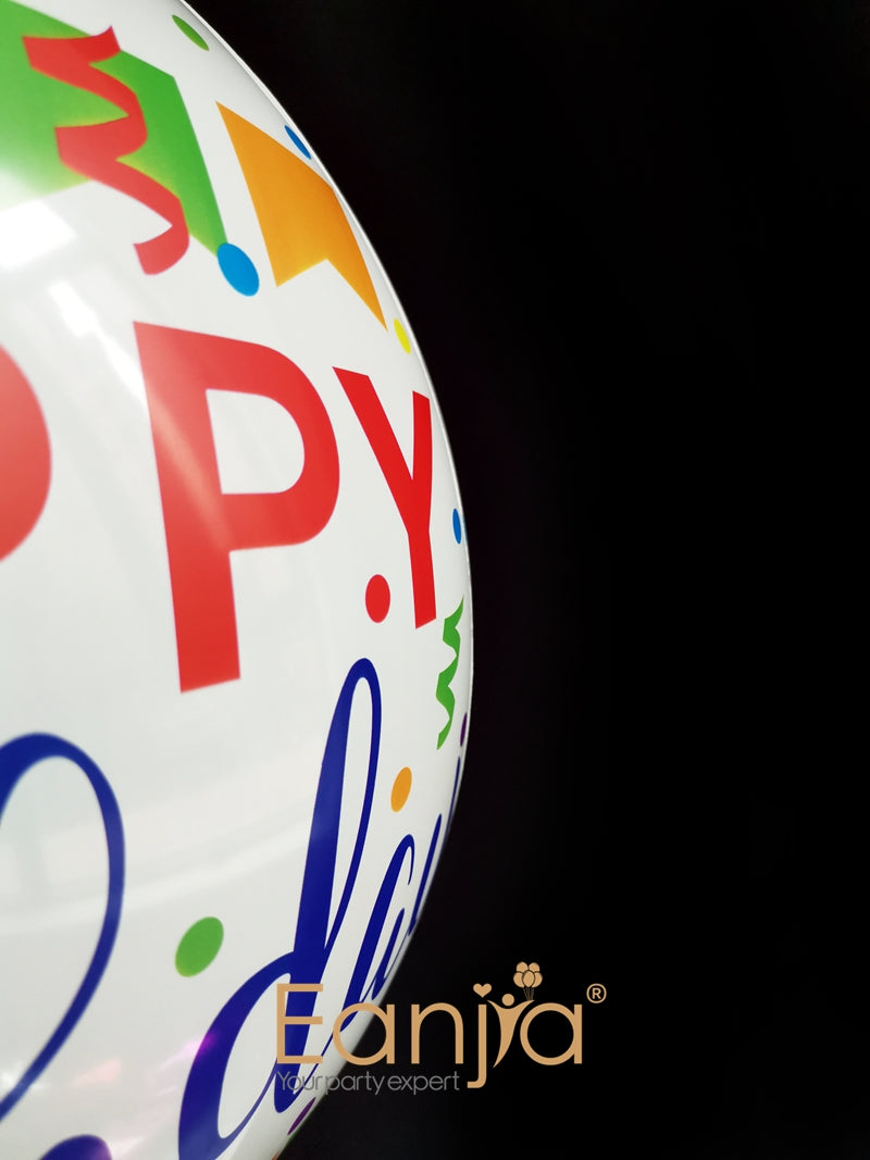 Eanjia White Happy Birthday Orbz Balloons 16inch Hangable 4D foil Balloons Plane szie 22inch