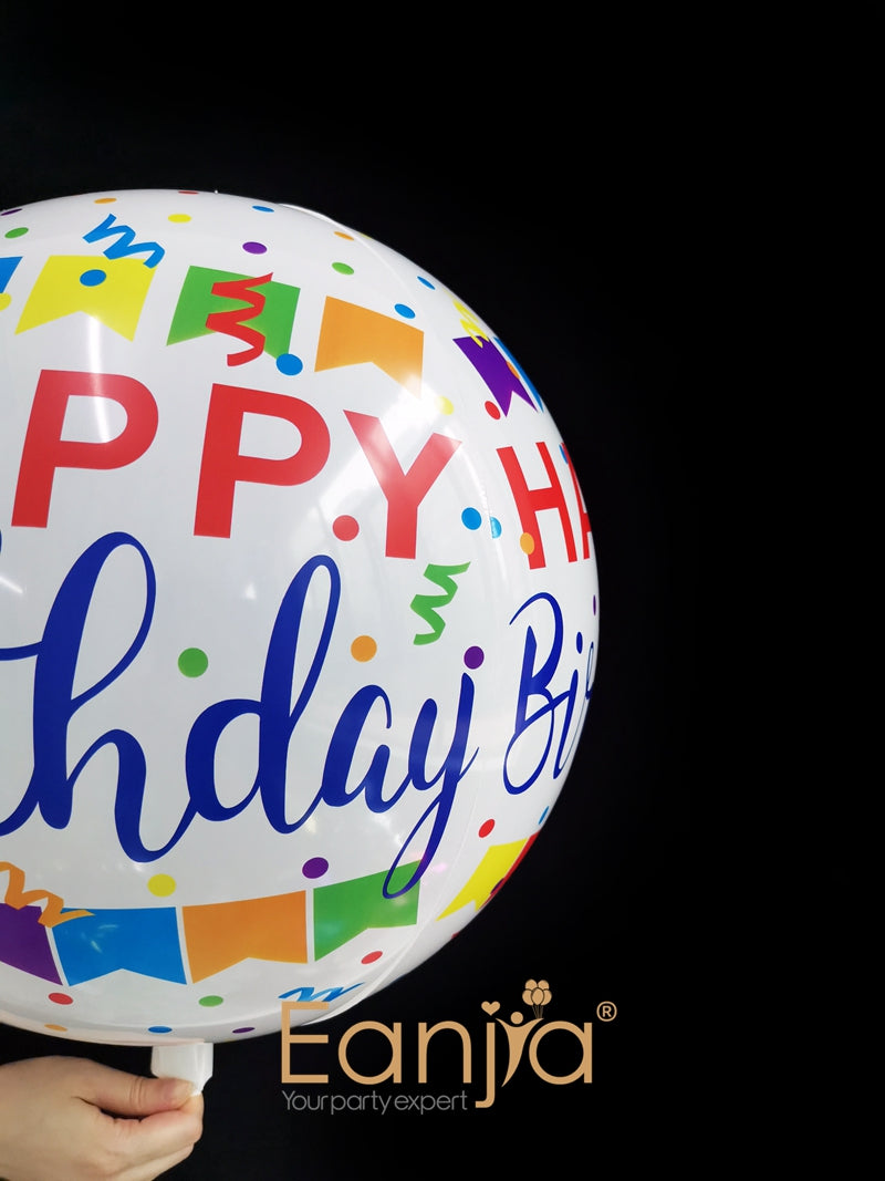 Eanjia White Happy Birthday Orbz Balloons 16inch Hangable 4D foil Balloons Plane szie 22inch