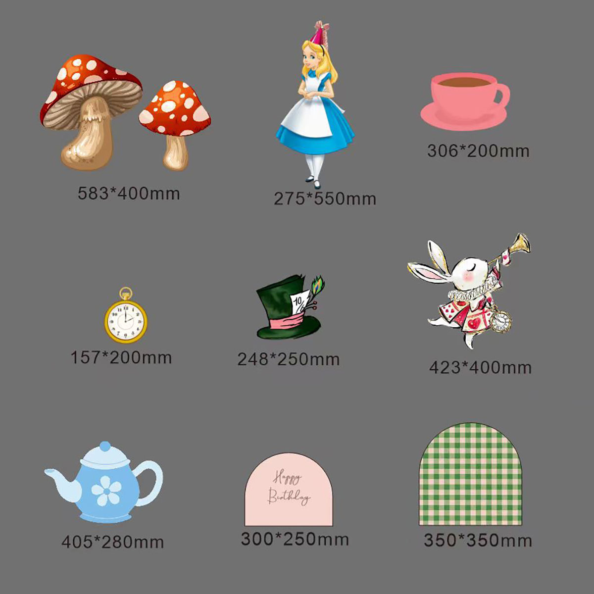 Alice in Wonderland Party Decor Coutouts Set of 9 Pieces