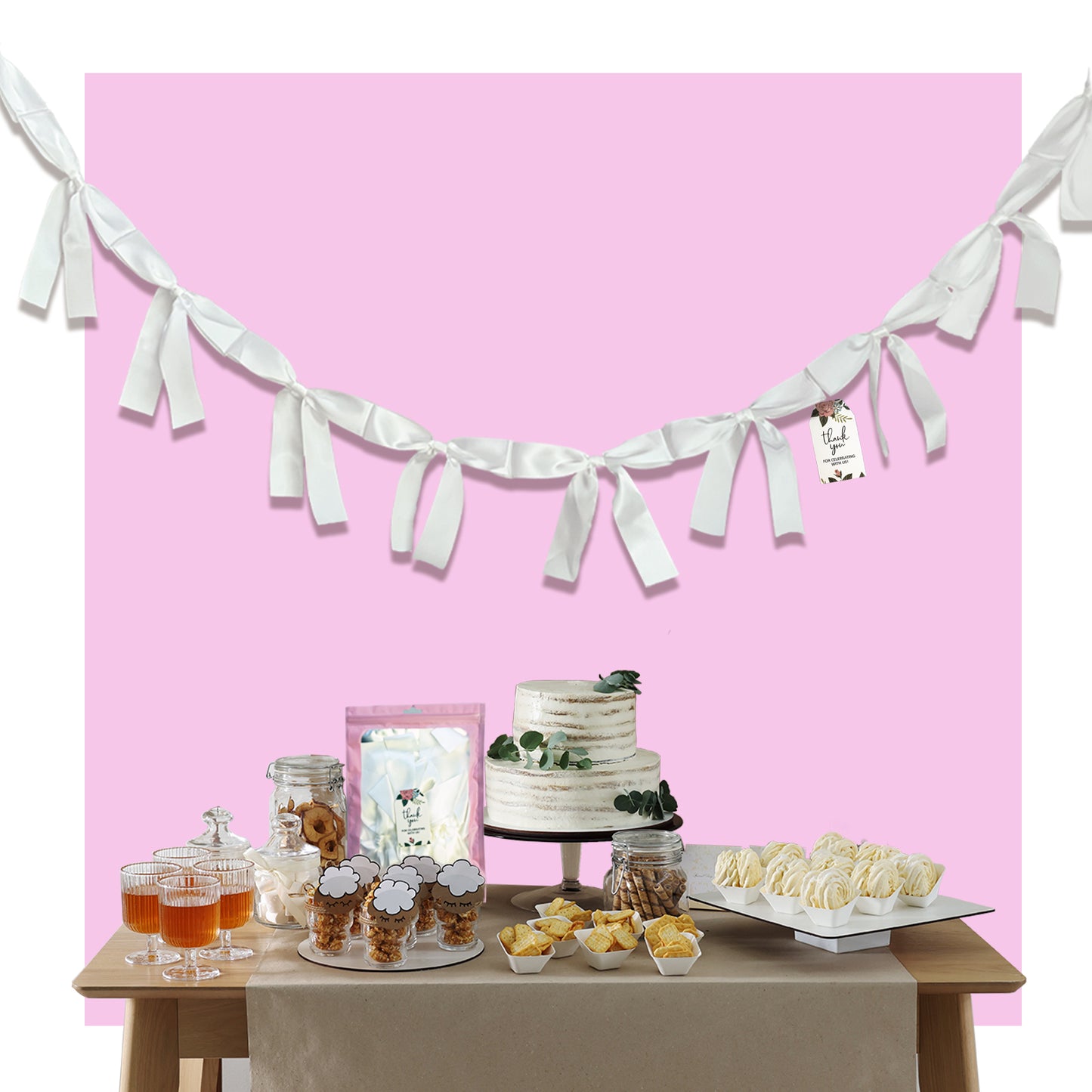 Eanjia Handmade Satin Ribbon Bow Banner 6FT x 2pack