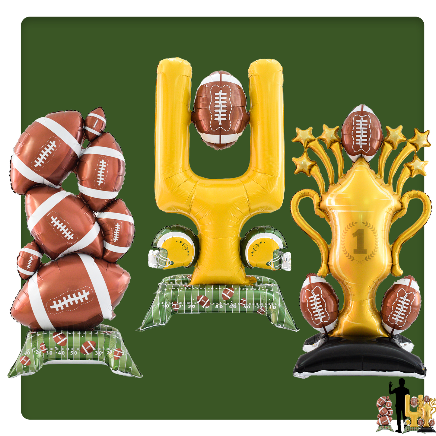 Set of 3 Standing Football Balloons