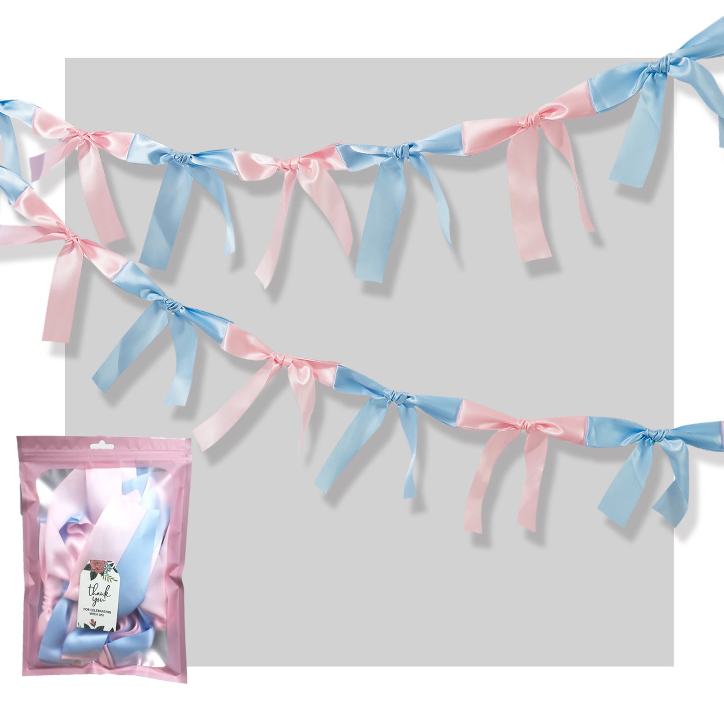 Eanjia Handmade Satin Ribbon Bow Banner 6FT x 2pack