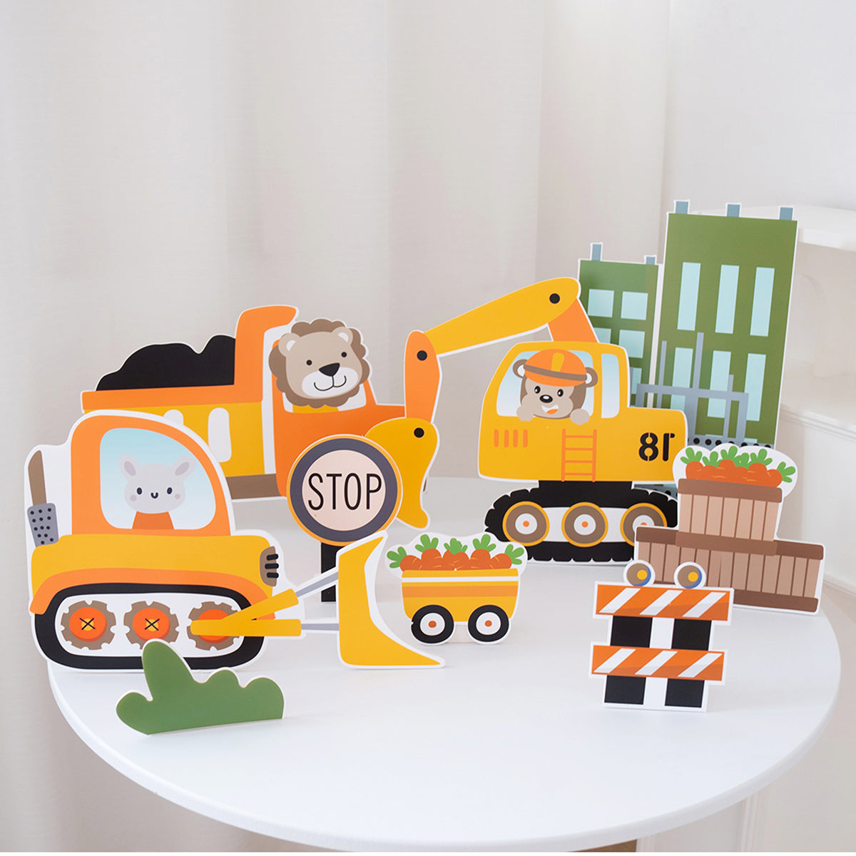 Cartoon Engineering Vehicles Birthday Decoration Standee Foam Board Cutouts Set of 37