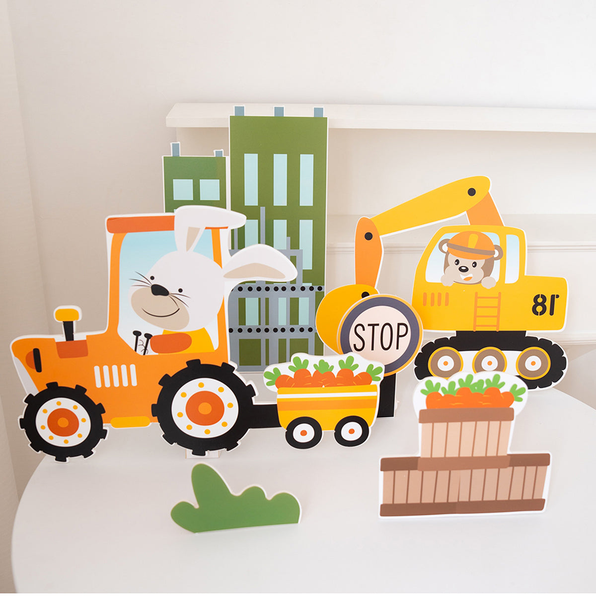 Cartoon Engineering Vehicles Birthday Decoration Standee Foam Board Cutouts Set of 37