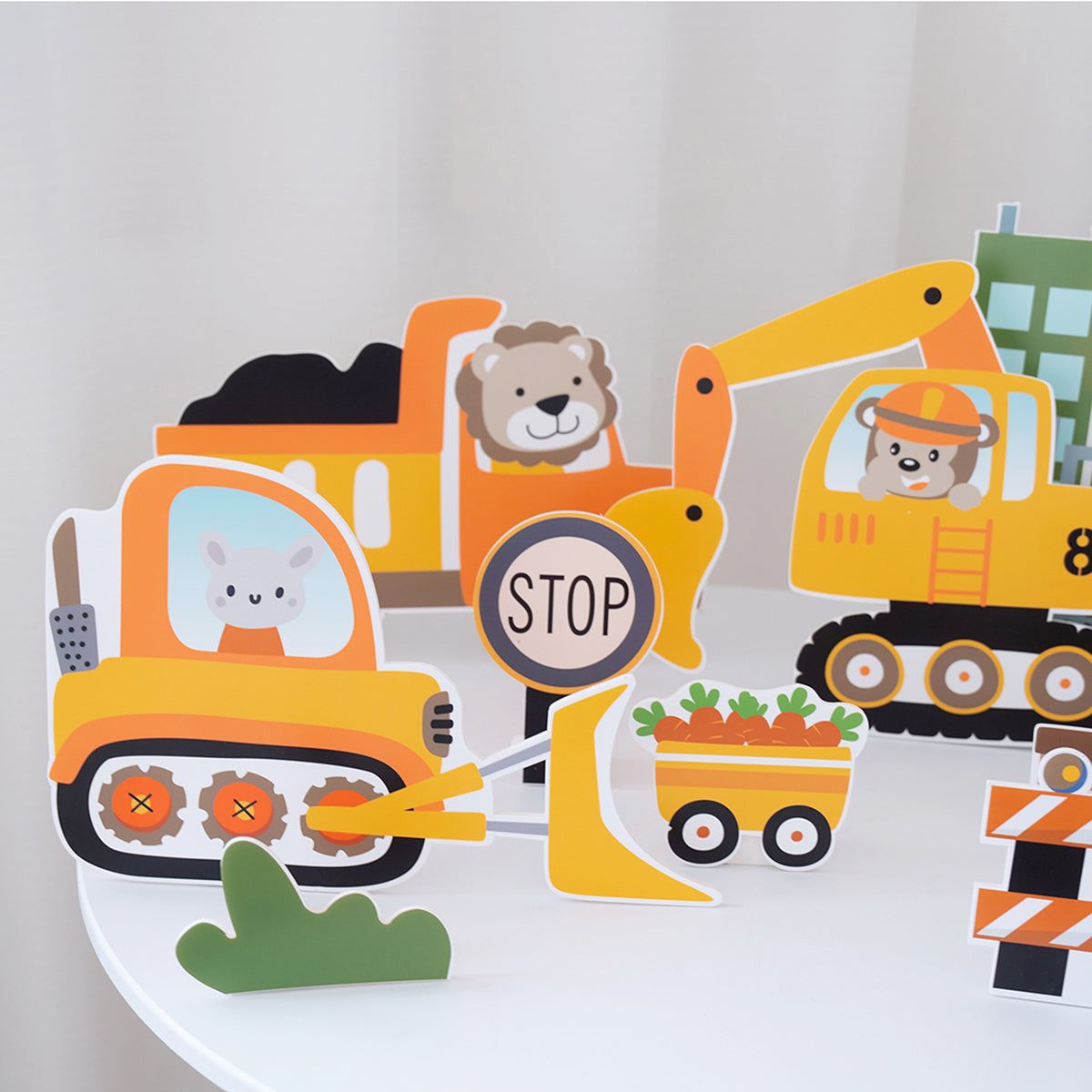 Cartoon Engineering Vehicles Birthday Decoration Standee Foam Board Cutouts Set of 37