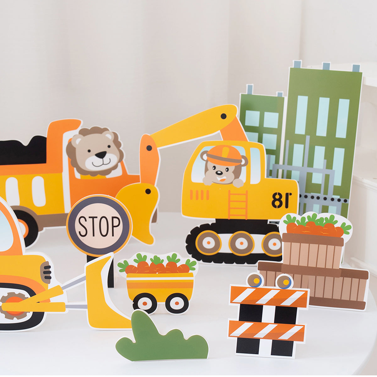 Cartoon Engineering Vehicles Birthday Decoration Standee Foam Board Cutouts Set of 37