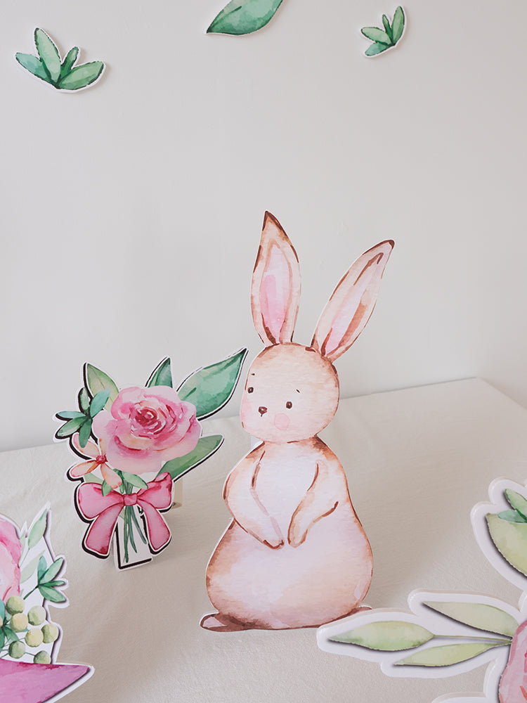 Pink Bunny Flower Balloons Standee Party Decoartion Foam Board Cutout Set 30pcs