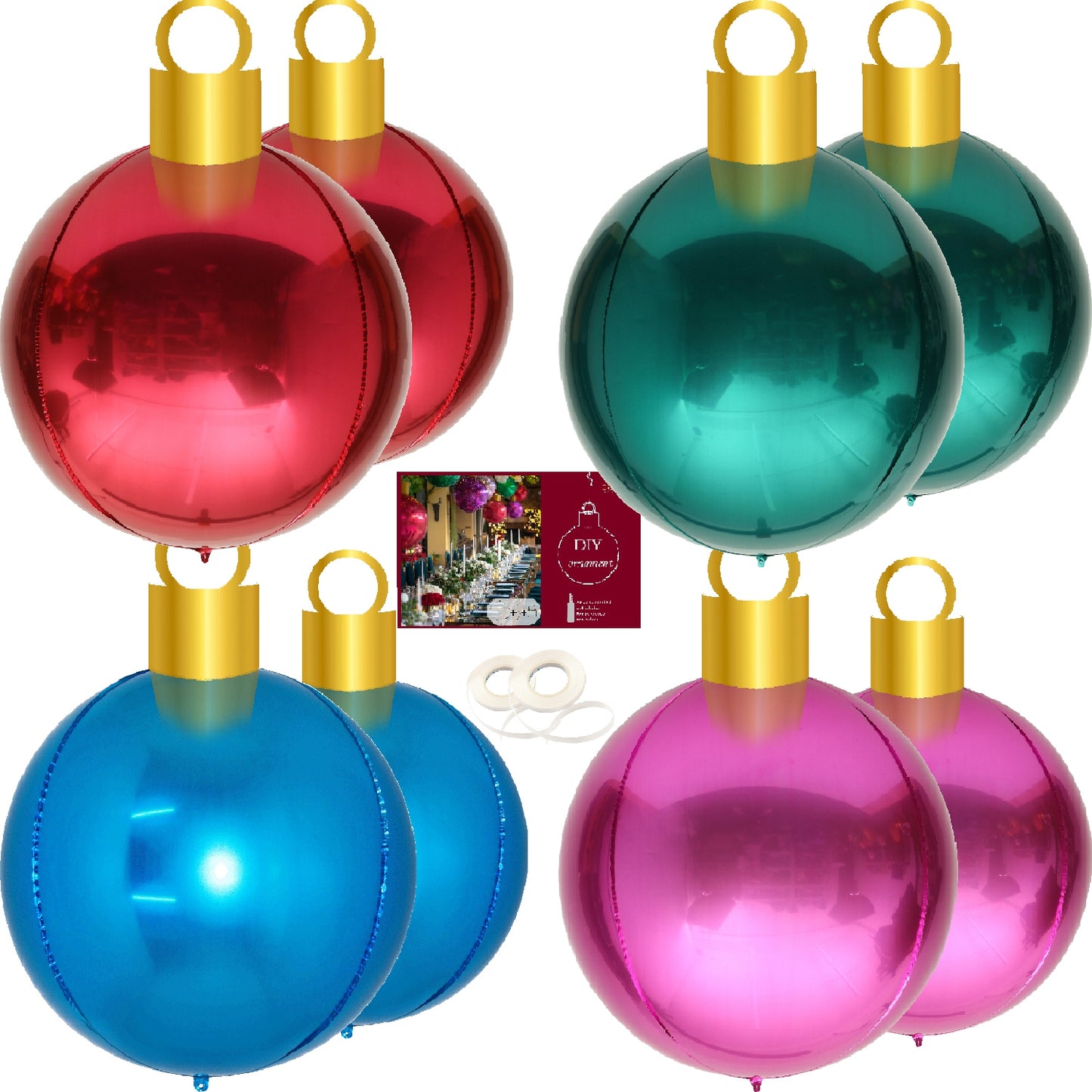 XL Christmas Balloon Ornaments 8Count 40x58cm DIY Oversize Inflatable Christmas Hanging Ornaments for Indoor Window Display Xmas Tree Decoration Christmas Bauble