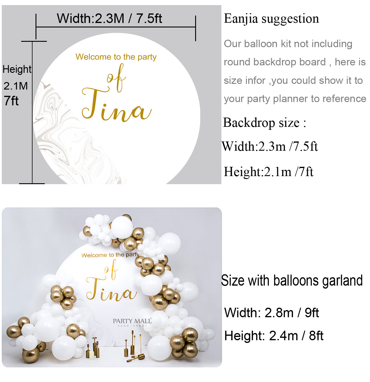 Eanjia Wedding Organic Balloon Garland Kit White Chrome Gold Latex Balloon 5" to 18" 140pcs for Engagement Wedding Party Backdrop Decoration Venue